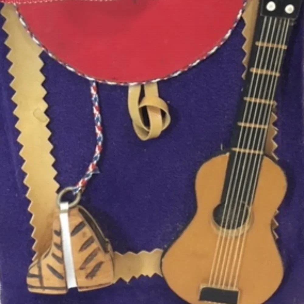VTG Chile Hanging Table Souvenir Hat Guitar Boots w/Spurs on Felt  4.25